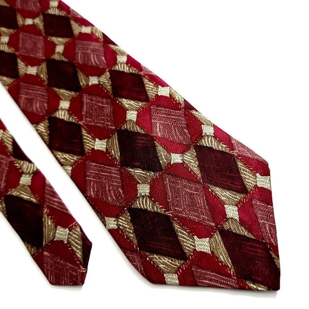 Alexander Julian Colours Red Geometric Woven Abstract‎ Short Wide Silk Tie